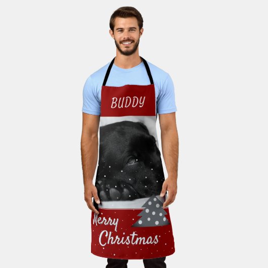 Festive Red Dog Pet Photo Tree kerst Schort (Gedragen)