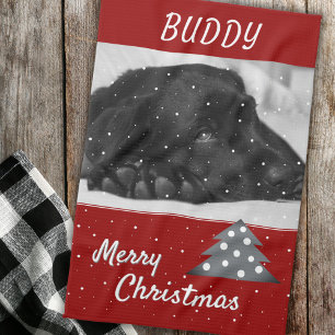 Festive Red Dog Pet Photo Tree kerst Theedoek