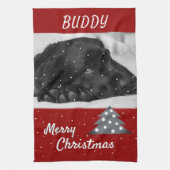 Festive Red Dog Pet Photo Tree kerst Theedoek (Verticaal)