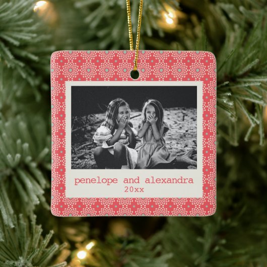 Festive Red Dot Pattern Stijlvolle, persoonlijke f Keramisch Ornament (Boom)