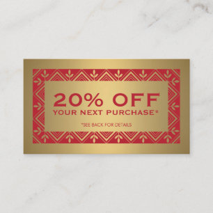 Festive Red- en Faux Gold Discount Coupon Card
