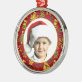 Festive Red- en Gold Pattern - Aangepaste foto Metalen Ornament (Links)