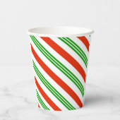 Festive Red en Green Candy Cane Striped Kerstmis Papieren Bekers (Achterkant)