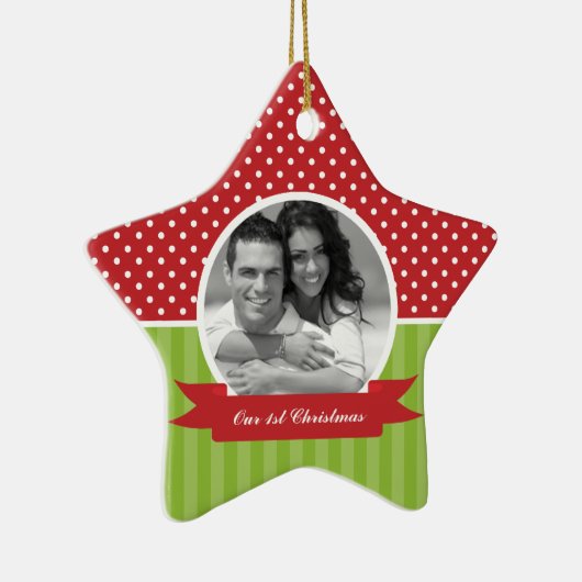 Festive Red- en Green-fotokerst Keramisch Ornament (Rechts)