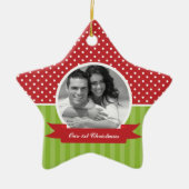 Festive Red- en Green-fotokerst Keramisch Ornament (Voorkant)