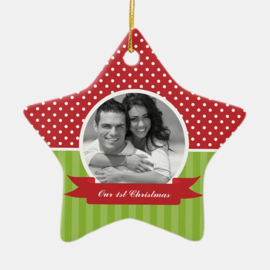 Festive Red- en Green-fotokerst Keramisch Ornament (Voorkant)