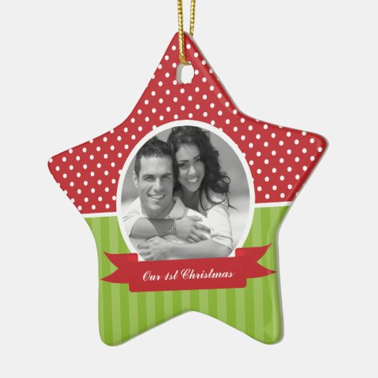 Festive Red- en Green-fotokerst Keramisch Ornament (Links)