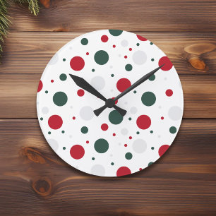 Festive Red en Green Polka Dot Kerstmis  Ronde Klok