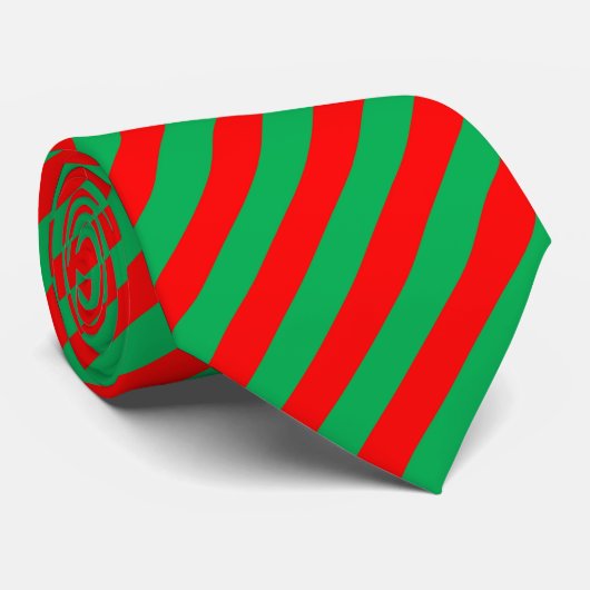 Festive Red en Green Stripes Elf Stropdas (Opgerold)