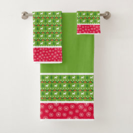 Festive Red- en groene rendieren, bomen, sneeuwvlo Bad Handdoek