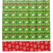 Festive Red- en groene rendieren, bomen, sneeuwvlo Douchegordijn (Voorkant)