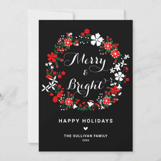 Festive Red en White Floral Wreath Christma Feestdagenkaart (Voorkant)