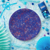 Festive Red en White op Blue Party Borden Papieren Bordje (Feest)