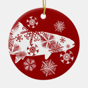 Festive Red- en White Snow-forel Keramisch Ornament