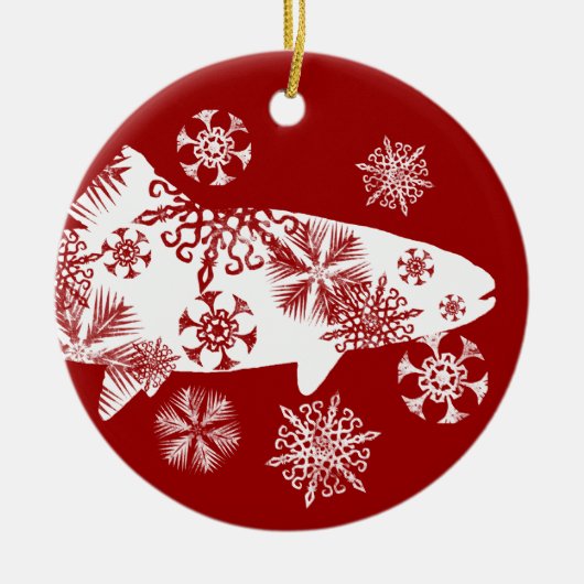 Festive Red- en White Snow-forel Keramisch Ornament (Voorkant)