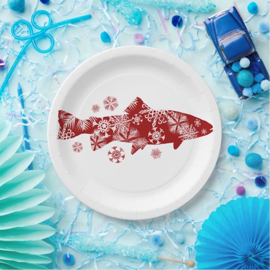 Festive Red- en White Snow-forel Papieren Bordje (Feest)