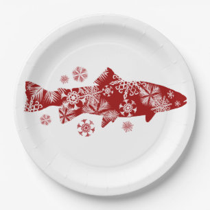 Festive Red- en White Snow-forel Papieren Bordje