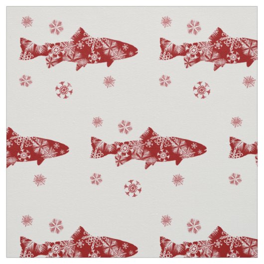 Festive Red- en White Snow-forel Stof (Swatch)
