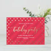 Festive Red Faux Folie Holiday Party Uitnodiging (Staand voorkant)