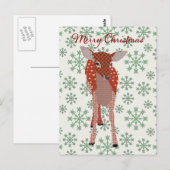 Festive Red Fawn Green Snowflake Briefkaart Christ (Voorkant / Achterkant)