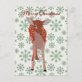 Festive Red Fawn Green Snowflake Briefkaart Christ (Voorkant)