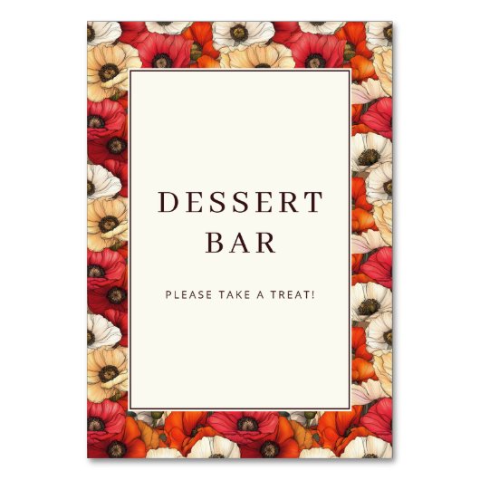 Festive Red Floral Dessert Bar Sign Kaart (Voorkant)