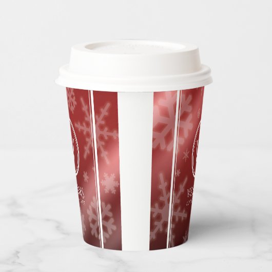 Festive Red Foil Snowflakes Monogram Naam Papieren Bekers (Links)