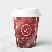 Festive Red Foil Snowflakes Monogram Naam Papieren Bekers (Achterkant)