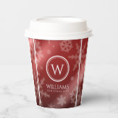 Festive Red Foil Snowflakes Monogram Naam Papieren Bekers (Voorkant)