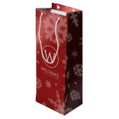 Festive Red Foil Snowflakes Monogram Name Wijn Cadeautas (Achterkant Gekanteld)