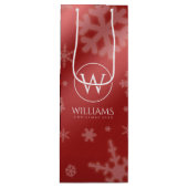 Festive Red Foil Snowflakes Monogram Name Wijn Cadeautas (Voorkant)