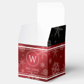 Festive Red Folie Snowflakes Monogram Naam Bedankdoosjes (Geopend)