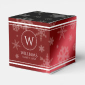 Festive Red Folie Snowflakes Monogram Naam Bedankdoosjes (Achterkant)