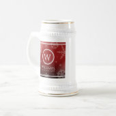 Festive Red Folie Snowflakes Monogram Naam Bierpul (Voorkant links)