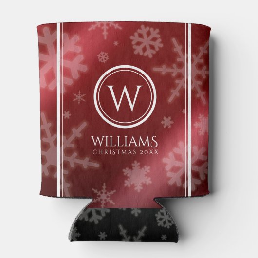 Festive Red Folie Snowflakes Monogram Naam Blikjeskoeler (Achterkant)