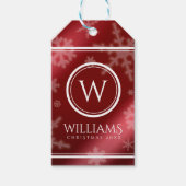 Festive Red Folie Snowflakes Monogram Naam Cadeaulabel (Voorkant)