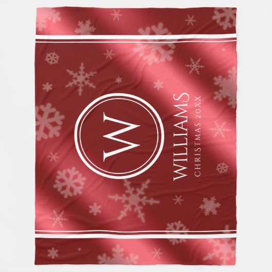 Festive Red Folie Snowflakes Monogram Naam Fleece Deken (Voorkant)