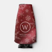 Festive Red Folie Snowflakes Monogram Naam Flesjeskoeler (Voorkant)