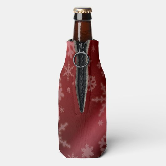 Festive Red Folie Snowflakes Monogram Naam Flesjeskoeler (Fles Achterkant)