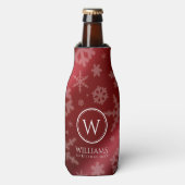 Festive Red Folie Snowflakes Monogram Naam Flesjeskoeler (Fles Voorkant)