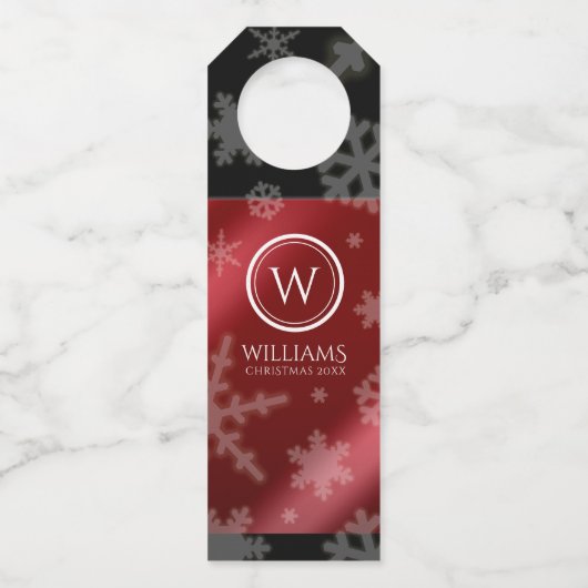 Festive Red Folie Snowflakes Monogram Naam Flessenhanger (Achterkant)