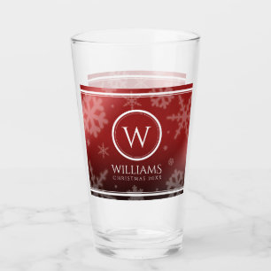 Festive Red Folie Snowflakes Monogram Naam Glas