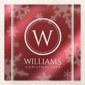 Festive Red Folie Snowflakes Monogram Naam Glazen Onderzetter (Voorkant)