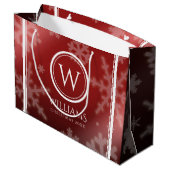 Festive Red Folie Snowflakes Monogram Naam Groot Cadeauzakje (Achterkant Gekanteld)