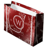 Festive Red Folie Snowflakes Monogram Naam Groot Cadeauzakje (Voorkant Gekanteld)