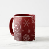 Festive Red Folie Snowflakes Monogram Naam Mok (Voorkant links)