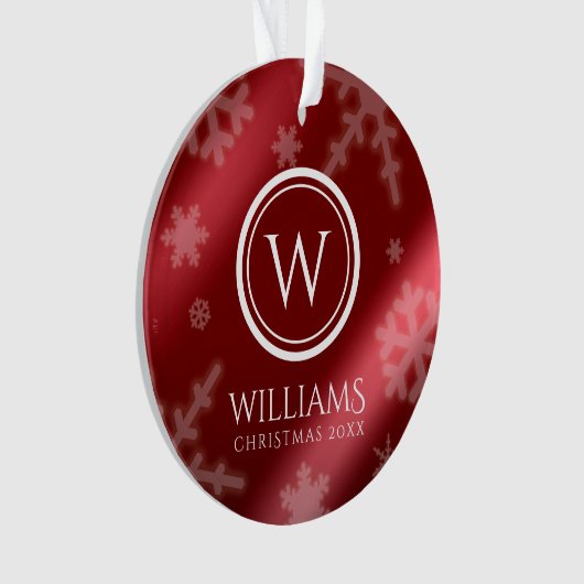 Festive Red Folie Snowflakes Monogram Naam Ornament (voorkant)
