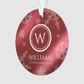Festive Red Folie Snowflakes Monogram Naam Ornament (voorkant)