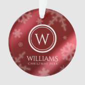 Festive Red Folie Snowflakes Monogram Naam Ornament (voorkant)