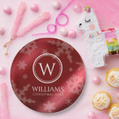 Festive Red Folie Snowflakes Monogram Naam Papieren Bordje (Feest)